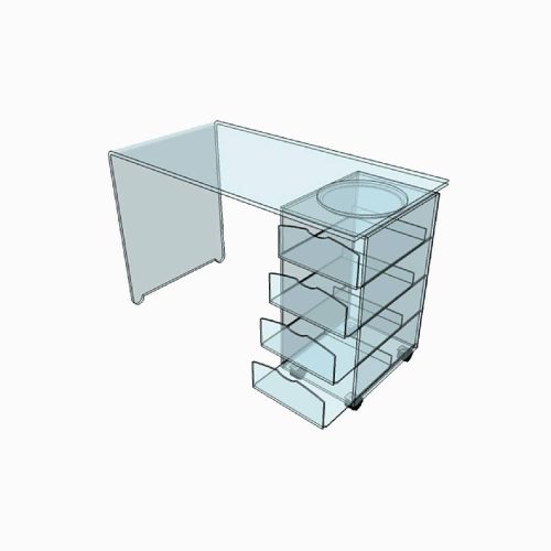 Bureau transparent 4 tiroirs rotatifs en Plexiglass