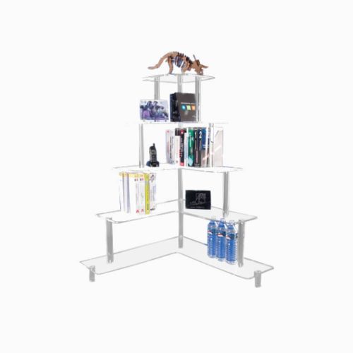 Étagère escalier d'angle en plexiglass transparent